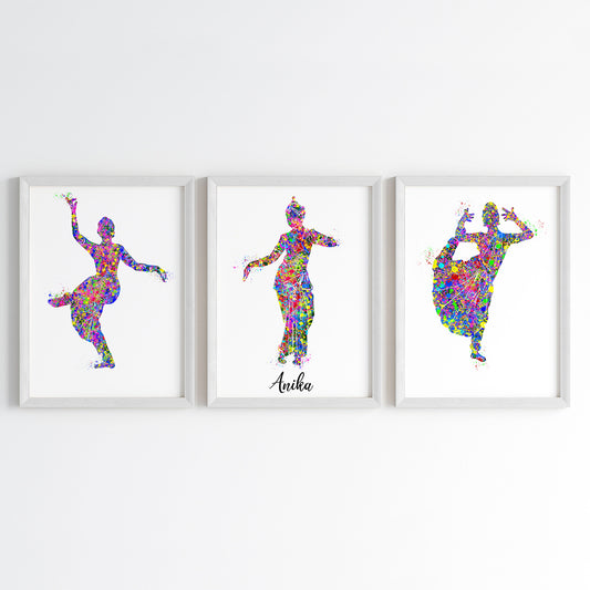 Bharatanatyam Dancer Personalized Wall Art (Framed Set of 3)