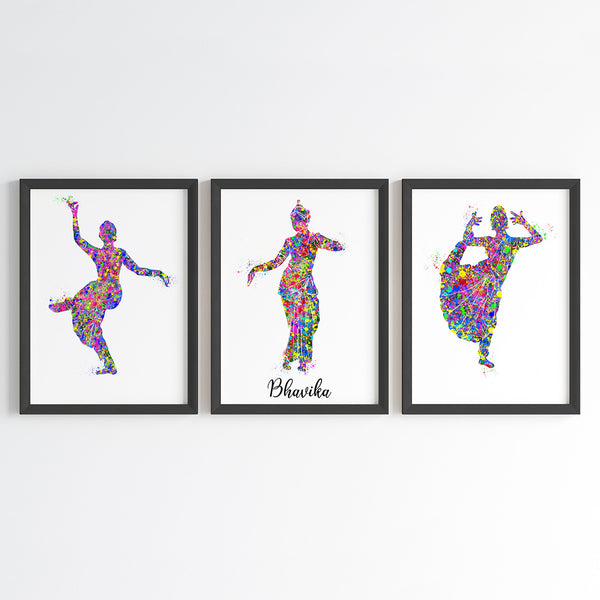 Load image into Gallery viewer, &#39;Bharatanatyam&#39; Dancer Personalized Wall Art (Framed Set of 3)
