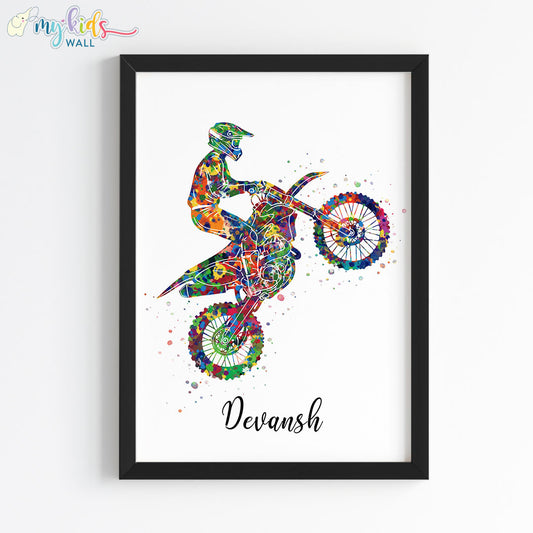 Bike Rider Boy Personalised Wall Art Framed Black