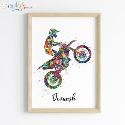 Bike Rider Boy Personalised Wall Art Framed Wooden