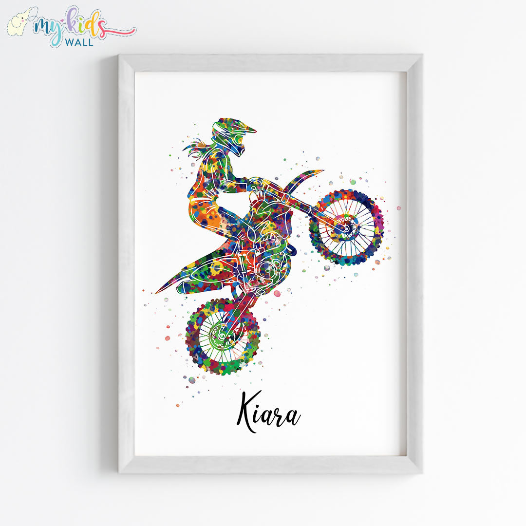 Bike Rider Girl Personalised Wall Art Framed White