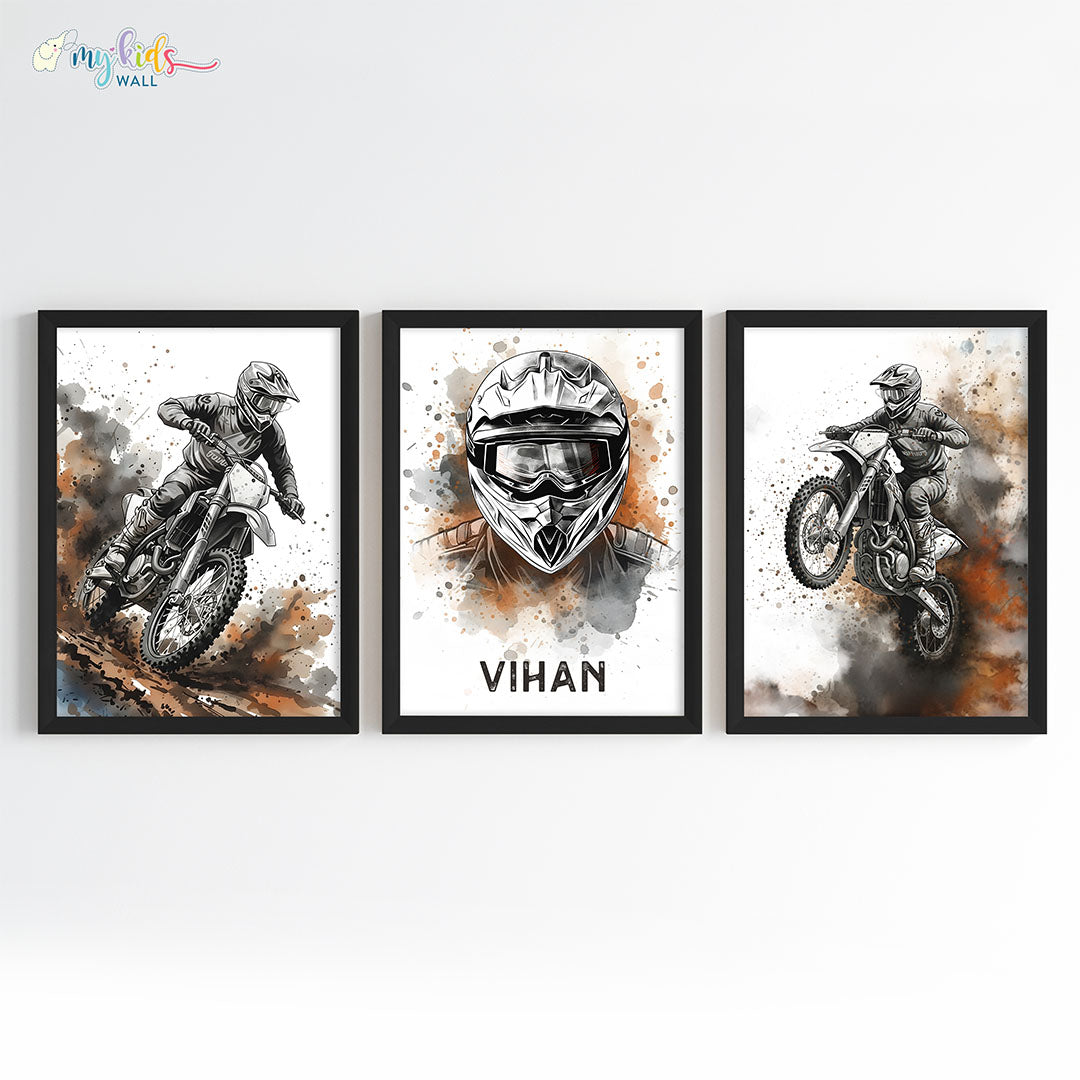 Biker Adventure Wall Art Framed Set of 3 Black