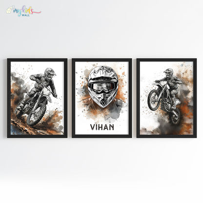 Biker Adventure Wall Art Framed Set of 3 Black