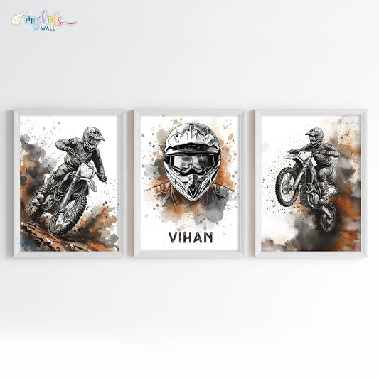 Biker Adventure Wall Art Framed Set of 3 White