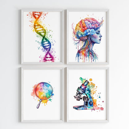 Biology Essentials Watercolor Wall Art Set