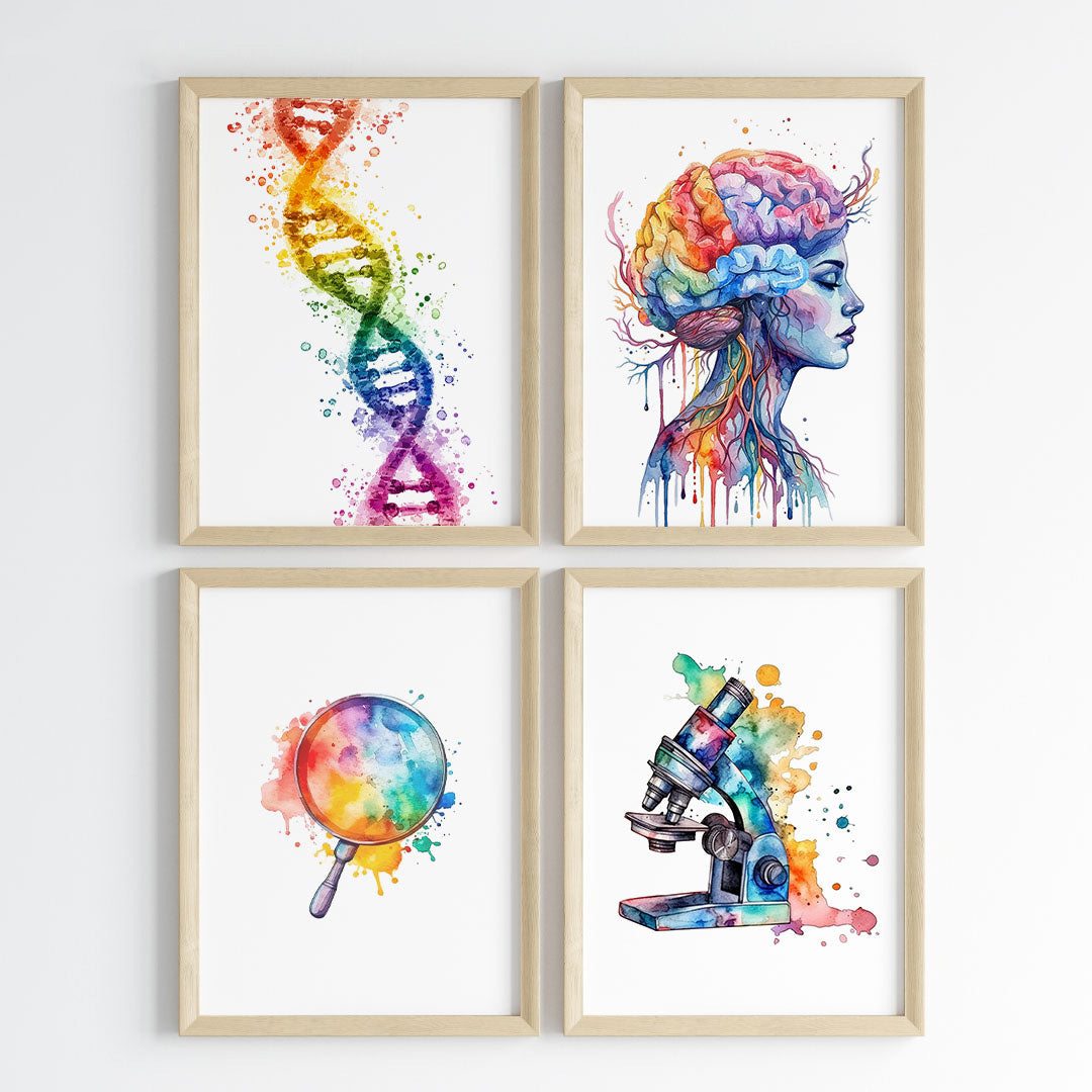 Biology Essentials Watercolor Wall Art Set