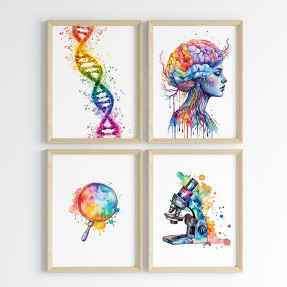 Biology Essentials Watercolor Wall Art Set