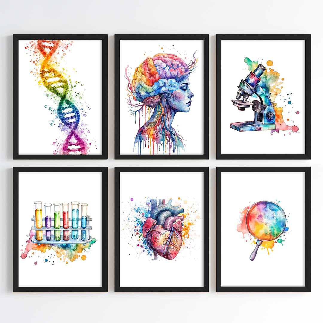 Biology Essentials Watercolor Wall Art Set