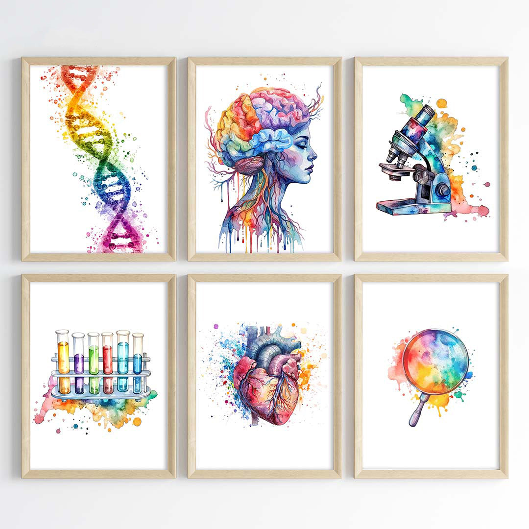 Biology Essentials Watercolor Wall Art Set