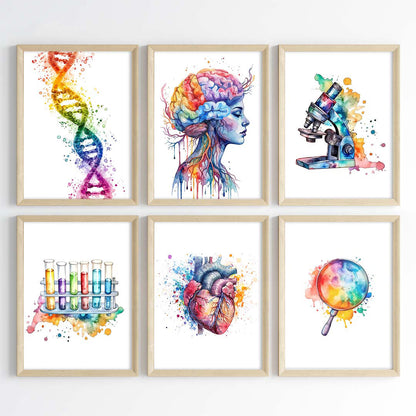Biology Essentials Watercolor Wall Art Set