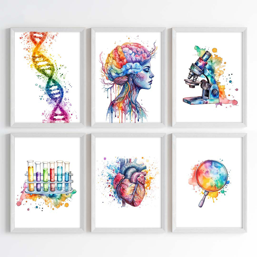 Biology Essentials Watercolor Wall Art Set