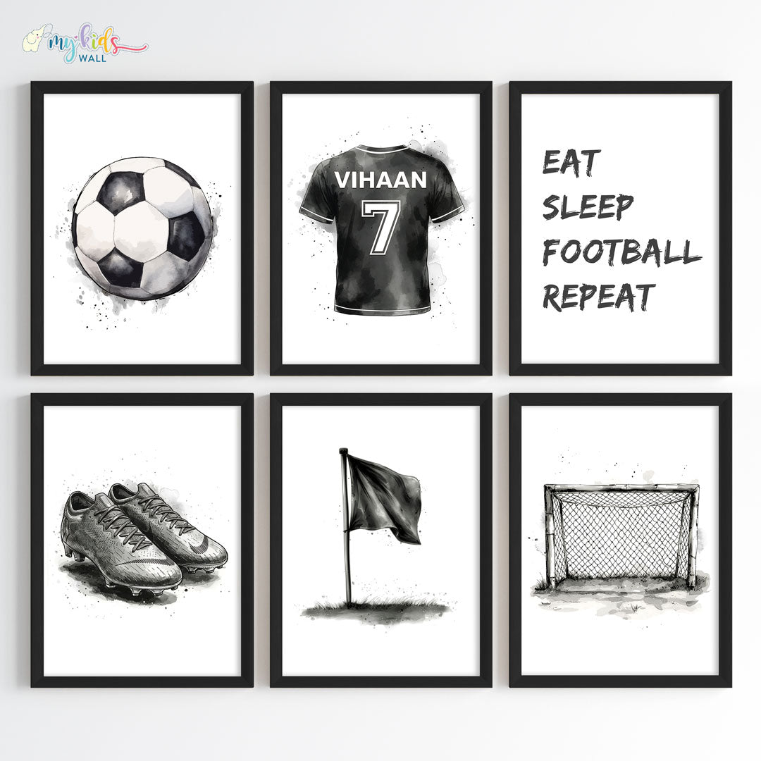 Football Themed Black&White Personalised Wall Art (Framed)