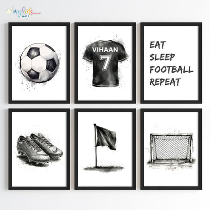 Football Themed Black&White Personalised Wall Art (Framed)