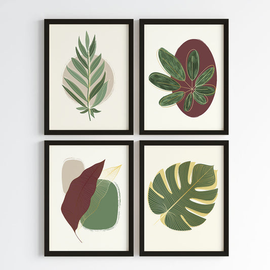 Boho Botanical Leaves Wall Art (Framed Set of 4)