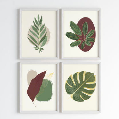 Boho Botanical Leaves Wall Art (Framed Set of 4)