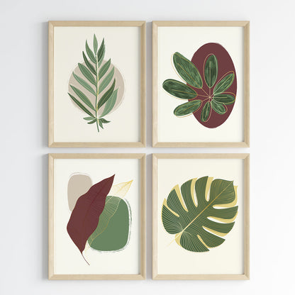 Boho Botanical Leaves Wall Art (Framed Set of 4)