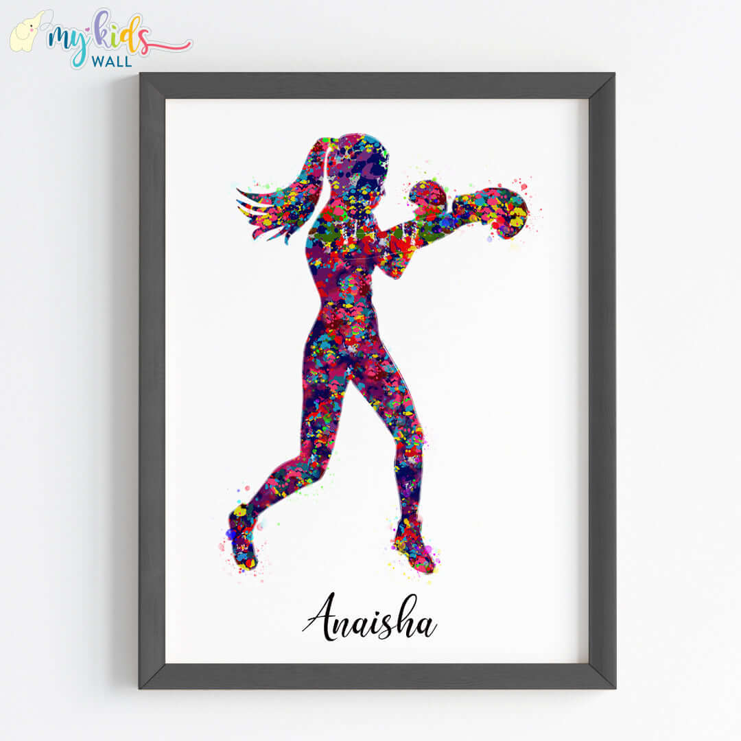 Inspirational boxer girl black wall frame