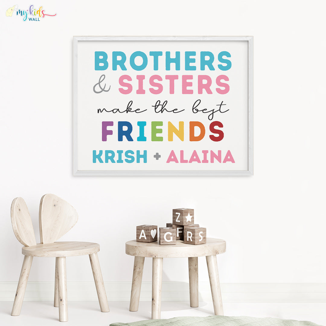 siblings best friends white wall frame