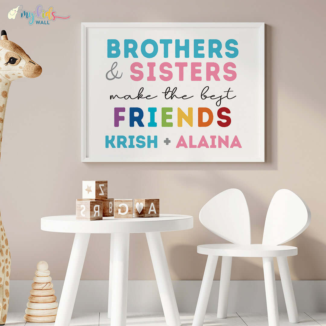 siblings best friends white wall frame