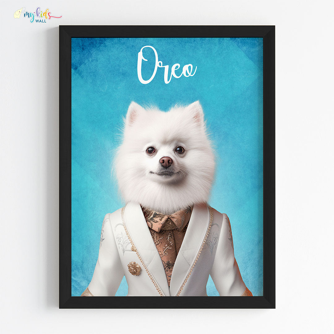 Pet portrait of a dog as a ceo of cuteness in black frame