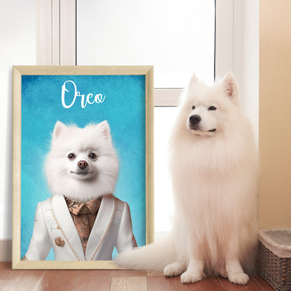 Pet portrait of a dog as a ceo of cuteness in wooden frame