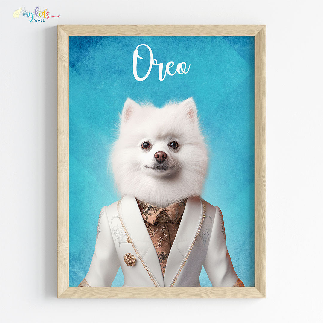 Pet portrait of a dog as a ceo of cuteness in wooden frame