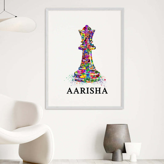 Chess queen wall art white frame