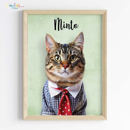 Pet portrait of a cat as a clever paws in wooden frame