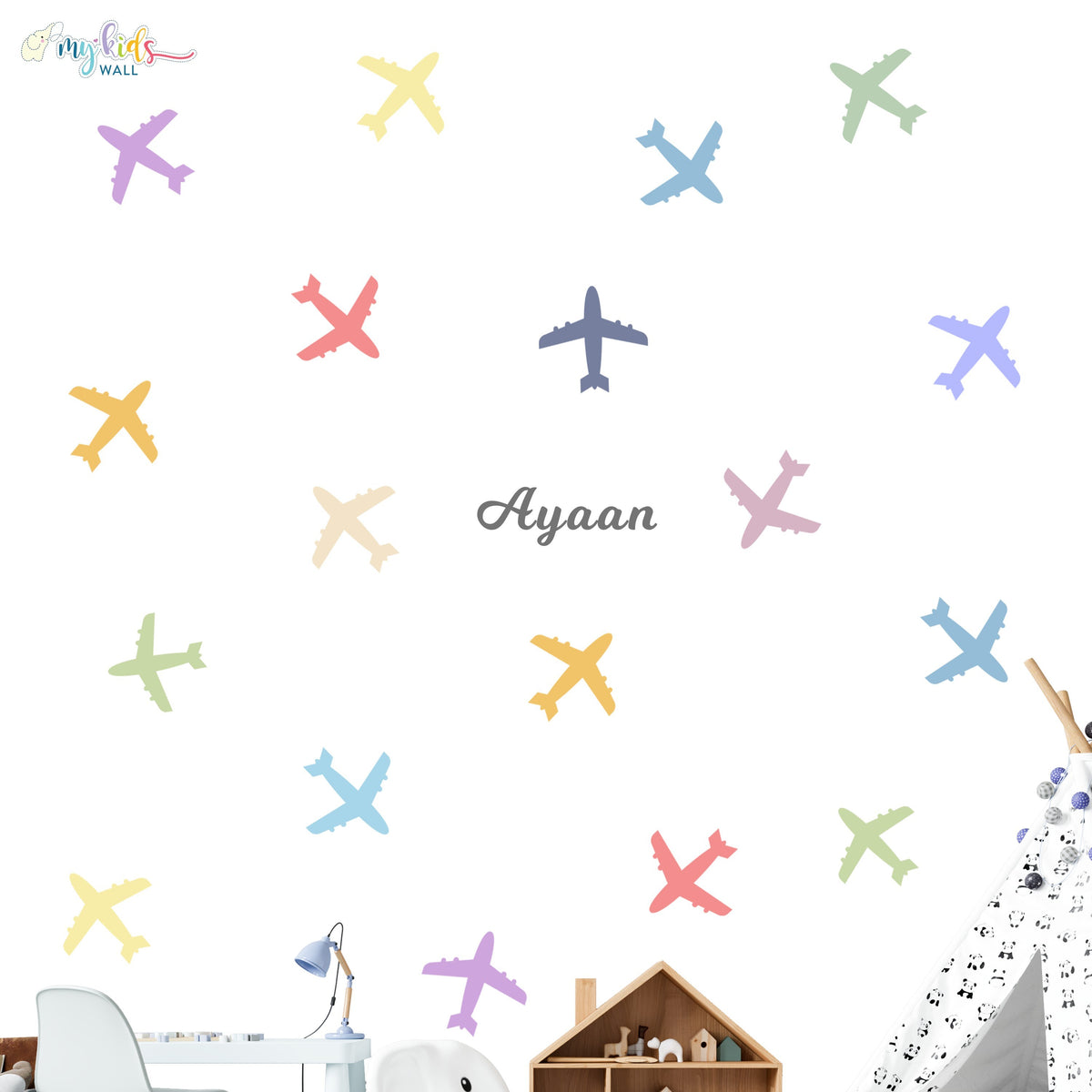 Colorful Airplanes Personalized Wall Stickers