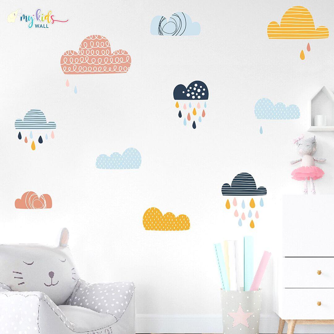 Colorful Clouds & Raindrops Wall Stickers