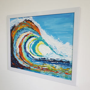 Colorful Waves Hand Painted Canvas Wall Painting (Framed)