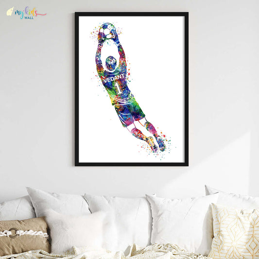 Football Goalkeeper Personalized Wall Art Big Frame Black