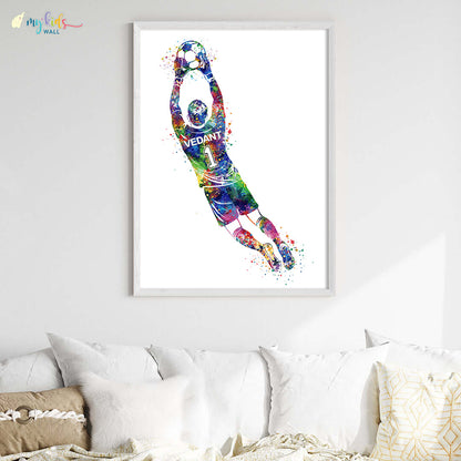 Football Goalkeeper Personalized Wall Art Big Frame White