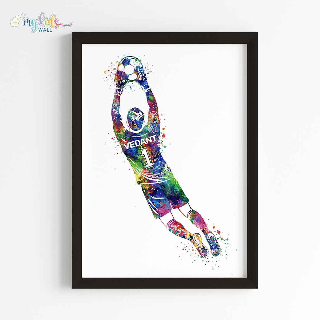 Football Goalkeeper Personalized Wall Art Framed Black