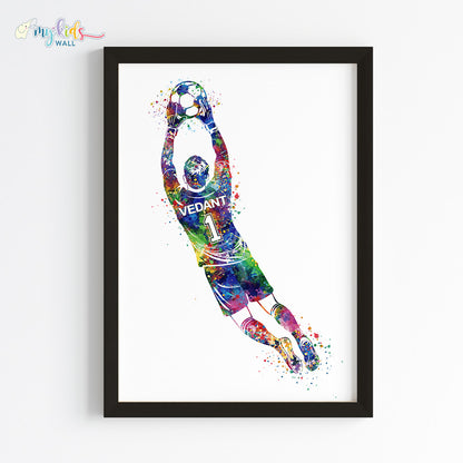 Football Goalkeeper Personalized Wall Art Framed Black