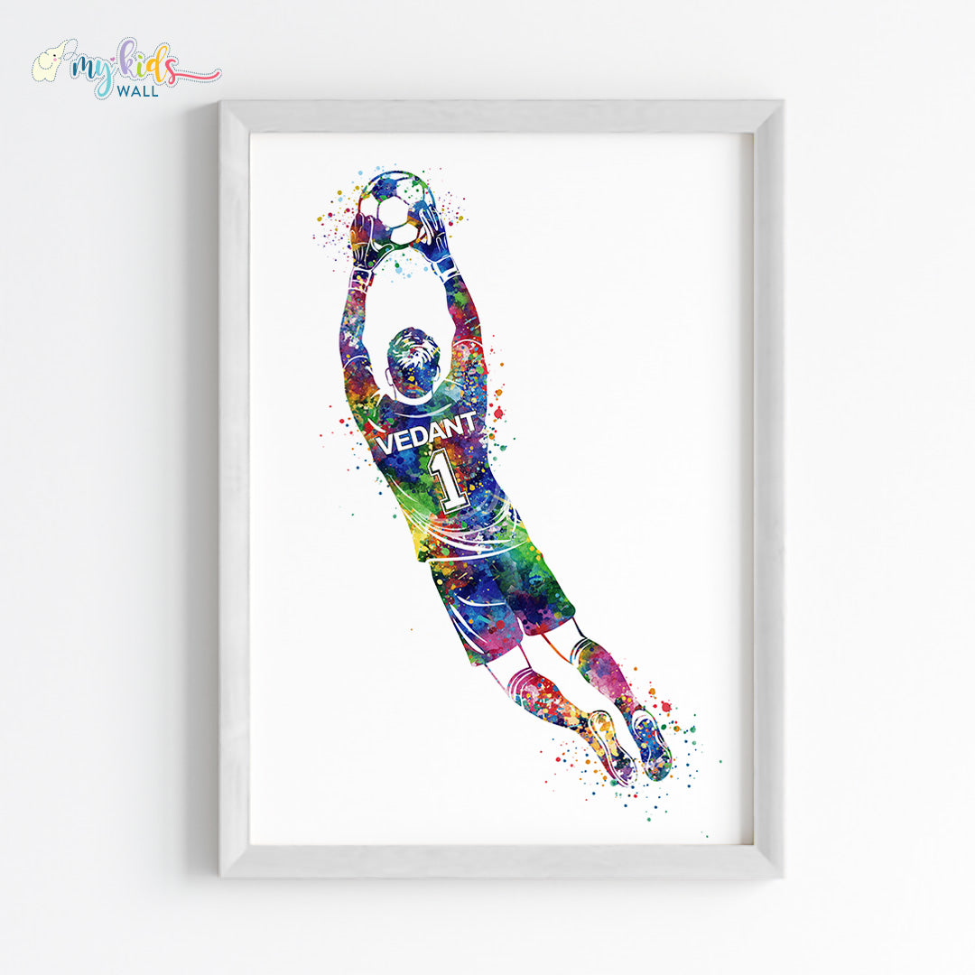 Football Goalkeeper Personalized Wall Art Framed White