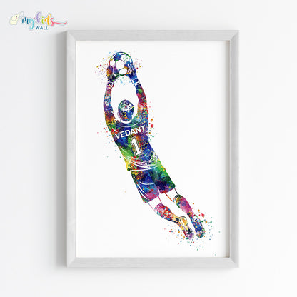 Football Goalkeeper Personalized Wall Art Framed White