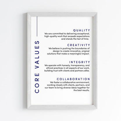 Core Values Statement Wall Art (Framed)