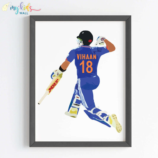 Inspirational wall art of cricket batsman boy black frame