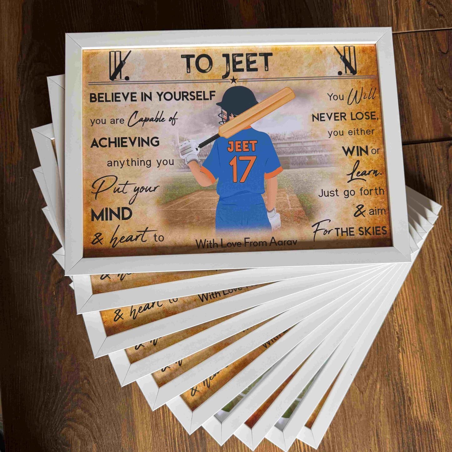 Cricket Batsman Personalized Motivational Wall Art (Framed)