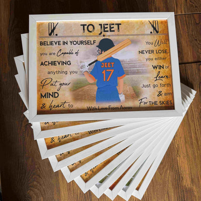 Cricket Batsman Personalized Motivational Wall Art (Framed)
