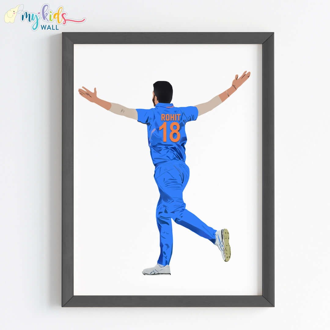 inspirational wall art of cricket bowler boy black frame