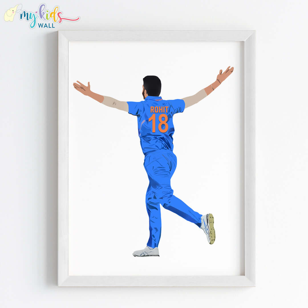 inspirational wall art of cricket bowler boy white frame