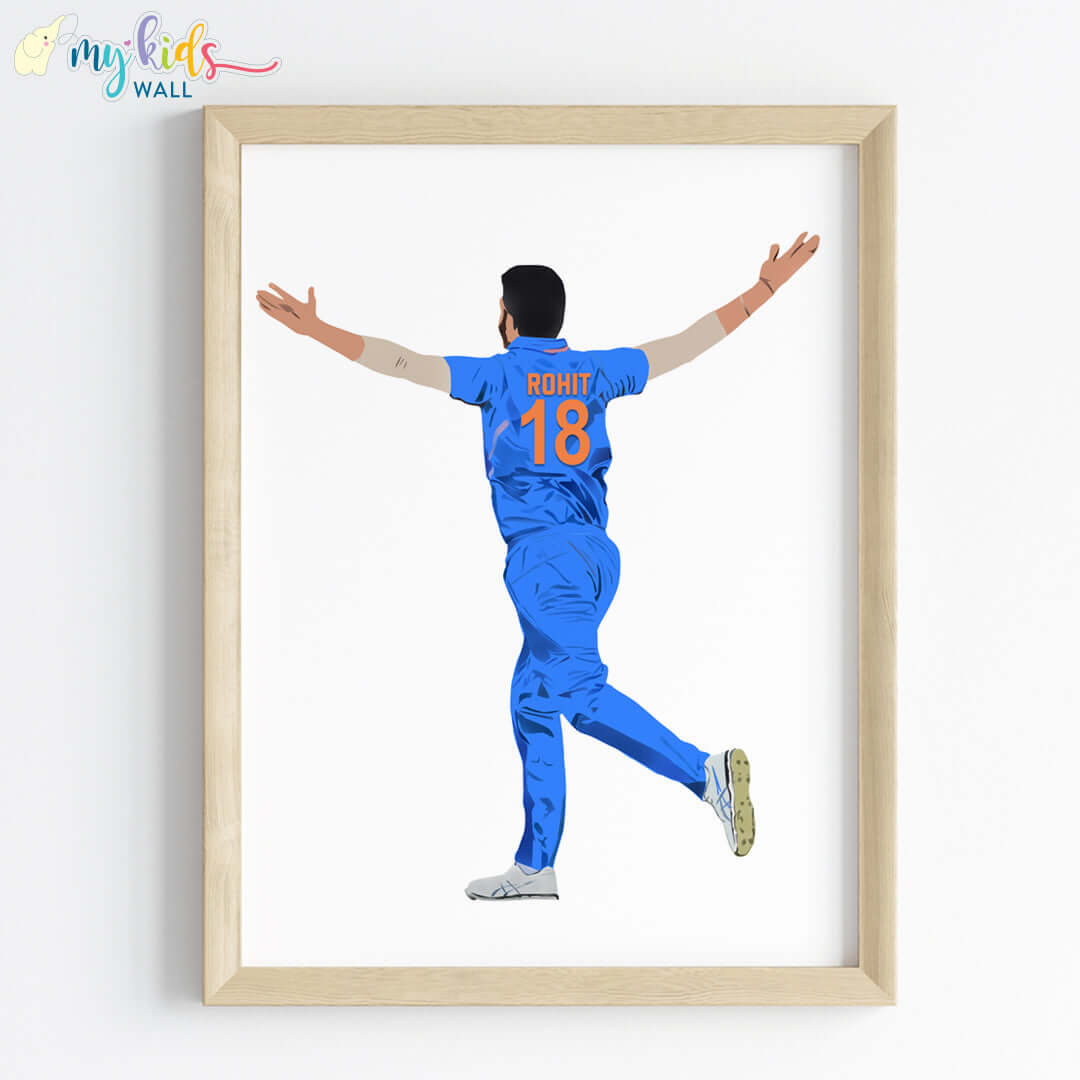 inspirational wall art of cricket bowler boy wooden frame