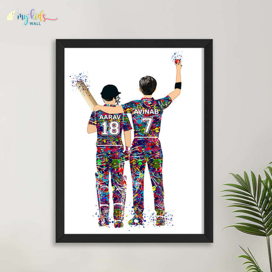 Inspirational wall art of cricket brothers black frame