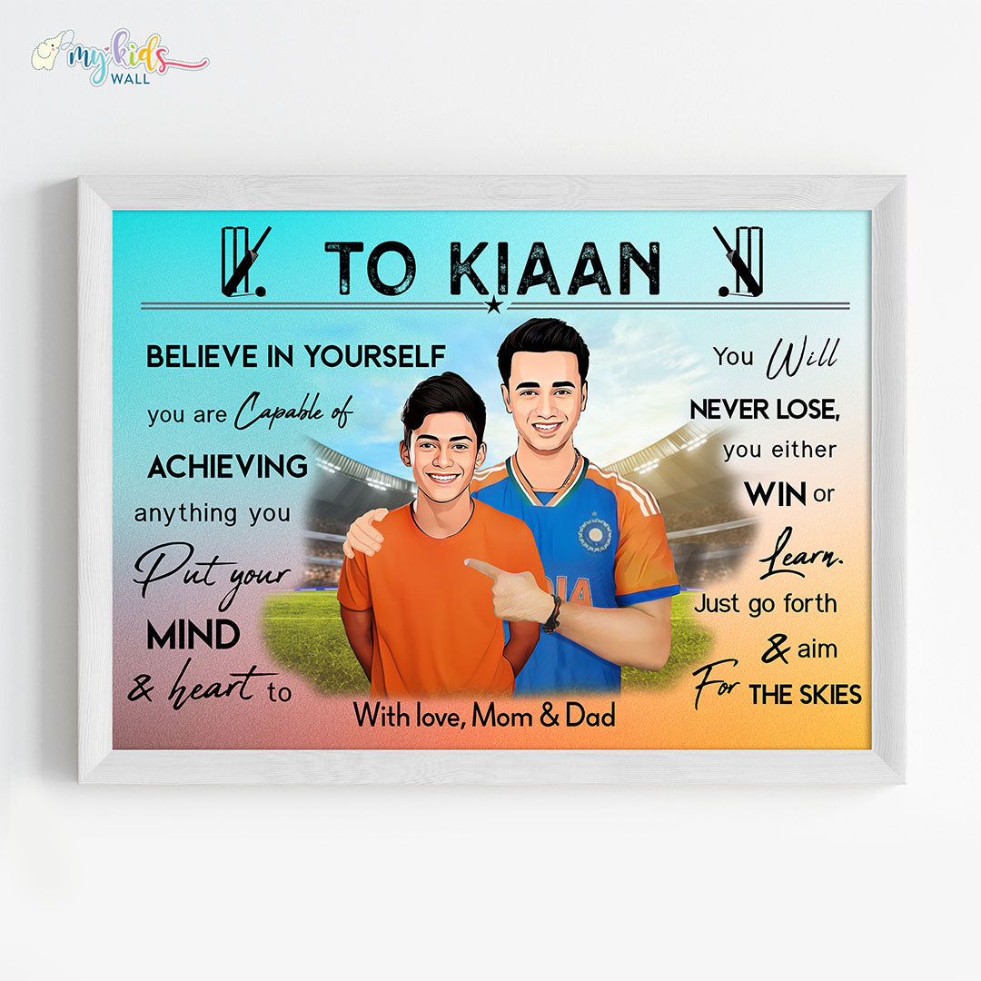 motivational wall art with  Abhishek Sharma white frame