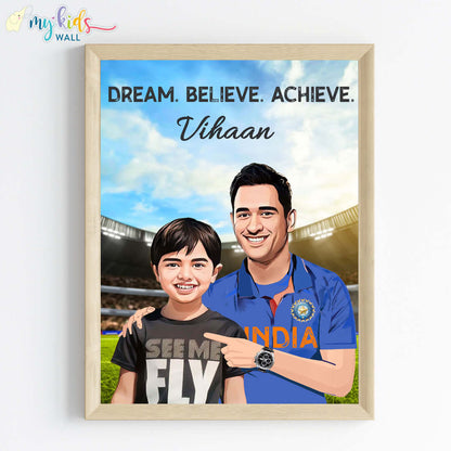 Cricket Champ with M. S. Dhoni Personalized Portrait (Framed)