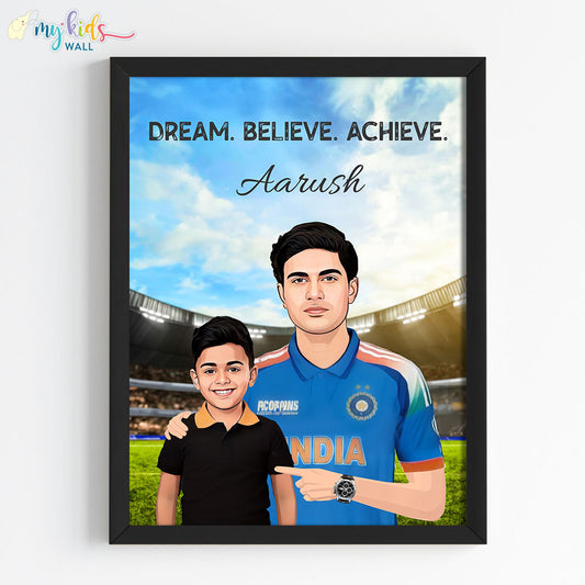 Inspirational cricket champ with Shubman gill black frame