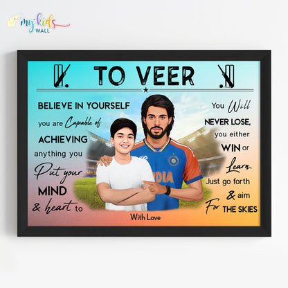 Cricket Champ with Tilak Varma Personalized Motivational Portrait Framed Black