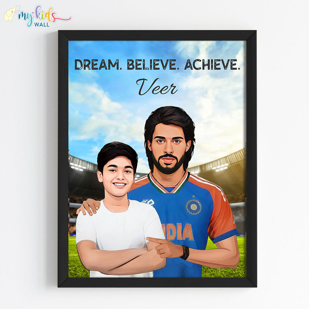 Cricket Champ with Tilak Varma Personalized Portrait Framed Black